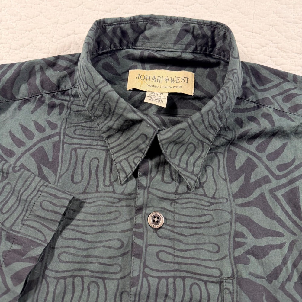Johari West Mens 2XL Short Sleeve Button Down Shirt Natural Leisure‎ Wear Green